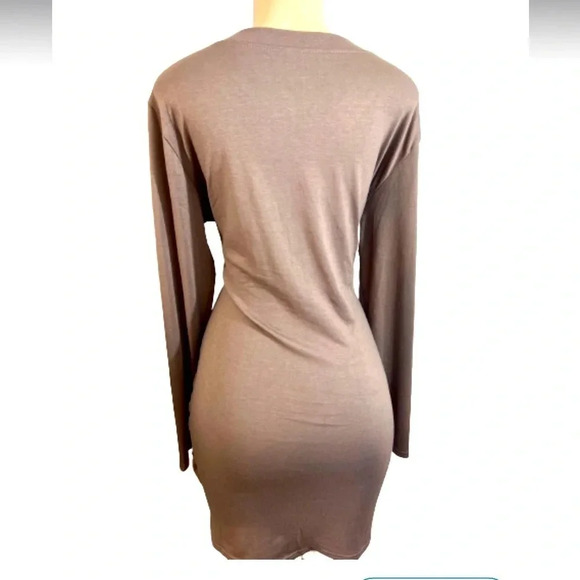 Tan Faux Wrap Dress Mini Long sleeve v neck size xl - Picture 2 of 7